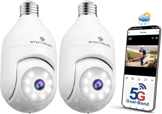 SnelShoppen - 5 GHz/2.4 GHz Buiten Camera, Wifi Lamp, 2K 4 MP Draadloze Bewakingscamera met Geluids- en Duidelijke Alarm, Kleur Nachtzicht, Tweerichti