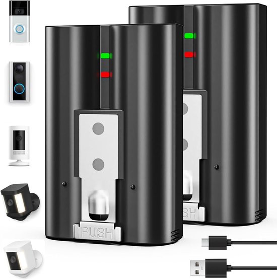 SnelShoppen - 7200mAh Vervangende Accu voor Ring Deurbellen, Stick Up Cam en Spotlight Cam - 2 Pack - Hoge Capaciteit, Duurzaam en Betrouwbaar