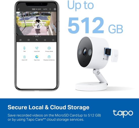 SnelShoppen - Slimme Beveiligingscamera 2K Tapo C120 Magnetische Fridge Cam IP66 Voor Binnen & Buiten, Nachtzicht, Werkt met Alexa & Google, SD-opslag