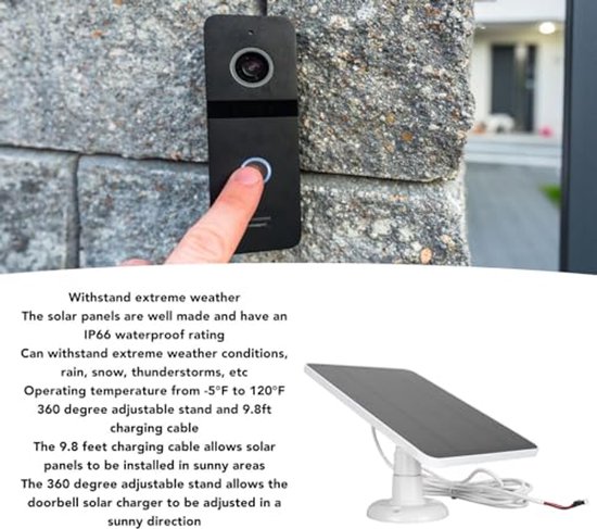Solar Panel Charger, 10W Video Doorbell Solar Panel Charger, Camera Doorbell Solar Panel, for Doorbell 2K Camera Ring Video Doorbell 2 Doorbell 3, for Nest Camera (CSP4W-O-W)