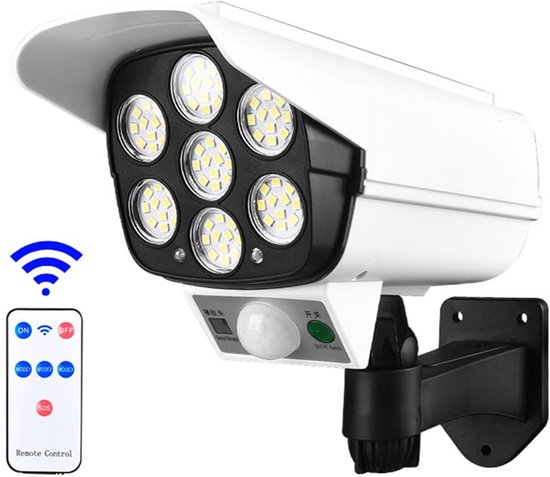 Solar Sensor Deurlicht - Op zonne-energie werkende gesimuleerde beveiligingscamera - Geschikt voor veranda, tuin, terras, oprit, pad - Binnen- en buitengebruik met afstandsbediening - Nepbeveiligingscamera - Wit van Smartwares