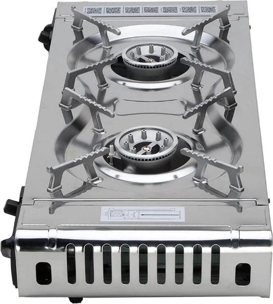 Soroh® - Camping Kookstel - Kooktoestel - Kampeer kookstel - Gasstel - Gaspit - Kookplaat - Elektronische ontsteking - 2 Pits - Buiten Koken - Portabel Kooktoestel - Twee pits gasfornuis - RVS - Zilver van Soroh