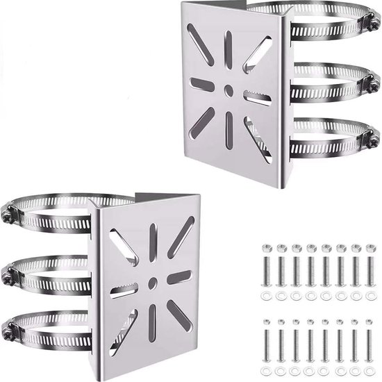 Stalen paalmontagebeugel voor beveiligingscamera's - verticale CCTV-camera-hoekbeugel met verstelbare banden - veiligheidsoplossingen van Merkloos