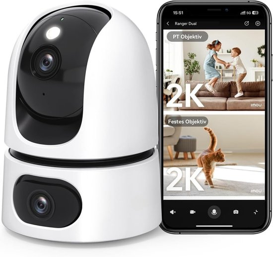 StayPowered 2K + 2K Dubbele Camerabewaking - Slimme AI & Nachtzicht - 360° PTZ & Automatische Tracking - 2-Weg Audio & Sirene - Privacy Modus & Bewegingsdetectie - Alexa Compatibel & Flexibele Opslag - Wit - Levering Sneller dan Aangegeven! van StayPowered