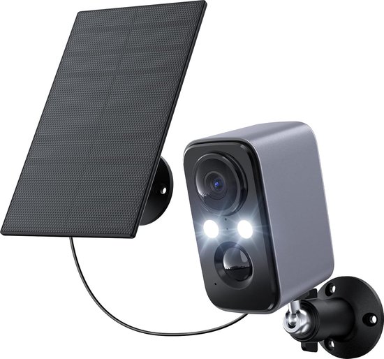 StayPowered Beveiligingscamera - Ultieme Bescherming met Zonnestroom en Kleuren-Nachtzicht - Werkt op Oplaadbare Accu & Zonnepaneel - Kleurrijke Nachtzicht - Waterbestendig - Twee Weg Audio - met Alarm - Grijs - Levering Sneller dan Aangegeven!