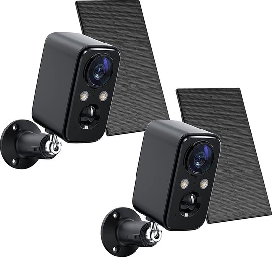 StayPowered Bewakingscamera - 2-Pack - Altijd Beveiligd met Zonne-energie - 1080p HD - Gekleurd Nachtzicht - 5000mAh Accu - PIR Persoonsherkenning - 2-Weg Audio - IP66 Weerbestendig - Voor Binnen en Buiten - Zwart - Levering Sneller dan Aangegeven! van StayPowered