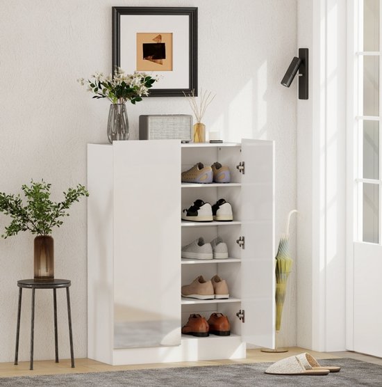 STILVORA Schoenenkast - 5 Niveaus Met Verstelbare Planken En Softclose Deuren - Voor Hal En Gang - Hout - 72x34,5x103 Cm - Wit