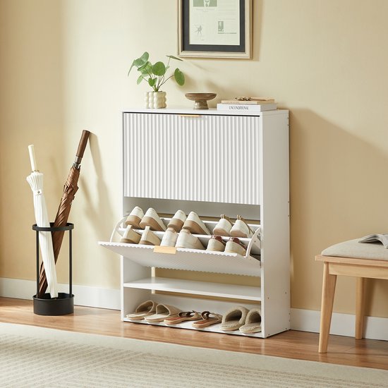 STILVORA Schoenenkast - Smalle Kast Met Verstelbare Planken En Kantelbeveiliging - Voor Hal En Entree - Spaanplaat En Metaal - Wit - 80 X 24 X 102 Cm