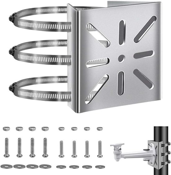 Surveillance Camera Mast Holder - Universele Verticale Stang - Polenhouder - RVS - Hoekhouder met 3 Verstelbare Lussen - Metalen Hoekmontage voor Camera's en Beveiliging van Merkloos