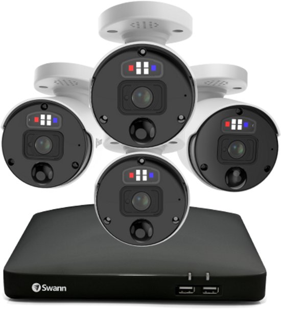 Swann 8 Channel 4K Master Series NVR - Beveiligingscamera's - 4 Camera's - cctv camerasysteem - 2 TB HDD - IP66 weerbestendig - geen abonnementskosten - Kleur Nachtzicht - Actieve Spotlights & Sirene - 4K Ultra HD - van Merkloos