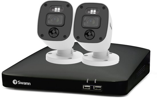 Swann Home 4 Channel 1080p Full HD DVR - Beveiligingscamera's - 2 Camera's - cctv camerasysteem - 64 GB micro SD - IP66 Weerbestendig - geen abonnementskosten - IR Nachtzicht - Slimme bewegingssensors - Actieve Spotlights & Sirene van Merkloos