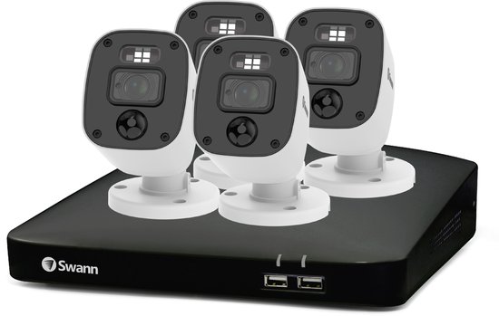 Swann Home 8 Channel 2K DVR - Beveiligingscamera's - 4 Camera's - cctv camerasysteem - 1 TB HDD - IP66 Weerbestendig - geen abonnementskosten - IR Nachtzicht - Slimme bewegingssensors - Actieve Spotlights & Sirene - 2K Ultra HD van Merkloos