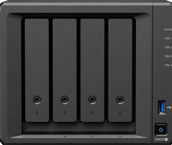 Synology DiskStation DS925+ - NAS - 4 bay (plus 2x M.2 slots) - 4GB DDR4 - 0TB - 2x 2.5G netwerk van Synology