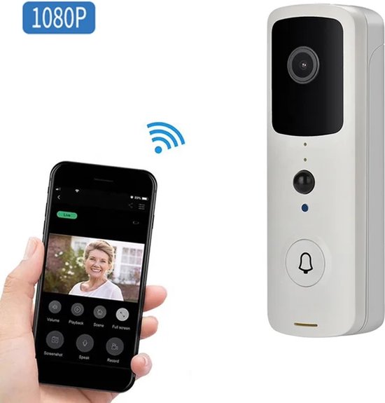 T-ring smarthome Video Deurbel V30 - WIT (incl. 2 x Oplaadbare accu batterijen en losse bel) EXTRA SMAL MODEL ! van T Ring