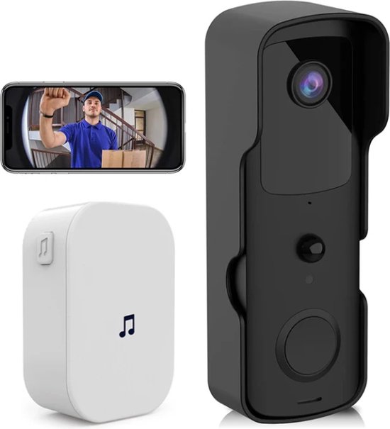 T-ring smarthome Video Deurbel V30 - Zwart (incl. 2 x Oplaadbare accu batterijen en 2 x losse bel) EXTRA SMAL MODEL ! van T Ring
