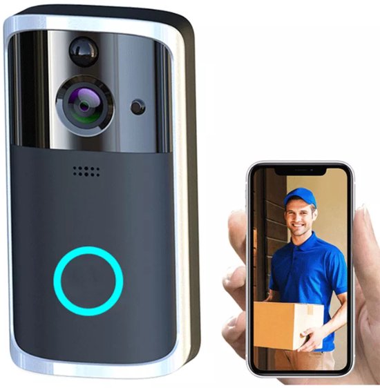 T Ring Video Deurbel - Draadloos - Incl. Accu en binnen bel - Zwart / Zilver met 32 Gig geheugenkaart (Geen abonnement verplichting) van Merkloos