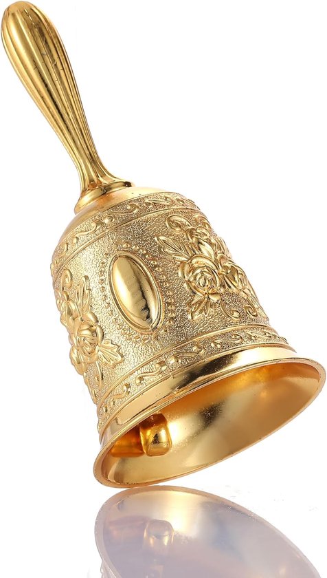 Tafelbel - Handbel - Zinklegering - Handbellen - Tafelbellen - Schoolbel - Receptiebel - Klassieke Handbel - Beltonen - Bel - Butler bel - Geschikt voor thuis, restaurants en feesten - 5.5*11.5cm - Goud