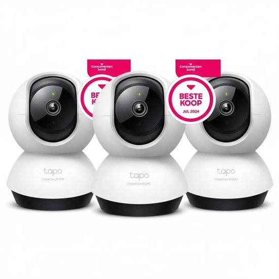 Tapo C220 Beveiligingscamera Binnen 3-pack - Bundelvoordeel - 2K 4MP QHD - Consumentenbond Beste Koop - 360° Draaibaar - Automatisch Volgen - Persoons-, Huisdier- & Huildetectie - 12m Nachtzicht - 99 dB Sirene - microSD tot 512GB - Geen Abonnement