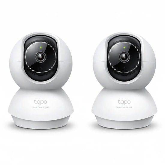 Tapo C230 Beveiligingscamera Binnen 2-pack - Bundelvoordeel - 3K 5MP - Starlight Sensor - 360° Draaibaar - Automatisch Volgen - Persoons-, Huisdier- & Voertuigdetectie - Huildetectie - 12m Nachtzicht - 99 dB Sirene - Privacyzones - microSD tot 512GB