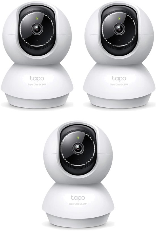 Tapo C230 Beveiligingscamera Binnen 3-pack - Bundelvoordeel - 3K 5MP - Starlight Sensor - 360° Draaibaar - Automatisch Volgen - Persoons-, Huisdier- & Voertuigdetectie - Huildetectie - 12m Nachtzicht - 99 dB Sirene - Privacyzones - microSD tot 512GB