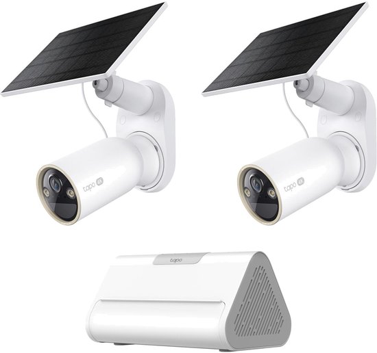 Tapo C460 Beveiligingscamera Buiten op Zonne-energie 2-pack + H500 CentralHub - Bundelvoordeel - 4K 8MP - Inclusief Zonnepaneel - Tot 200 Dagen Accu - Lokale Opslag tot 16TB - Geen Abonnement - Kleur Nachtzicht - IP66 Weerbestendig - 110 dB Sirene