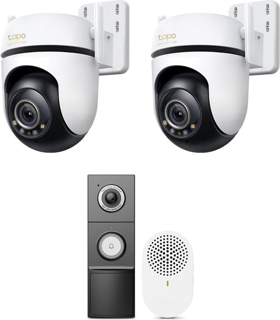Tapo C530WS Beveiligingscamera Buiten 2-pack + D235 2K 5MP Video Deurbel - Bundelvoordeel - 3K 5MP - 360° Draaibaar - Starlight Kleur Nachtzicht - 180° Head-to-Toe - 30m Nachtzicht - IP66 Weerbestendig - Automatisch Volgen - Tot 210 Dagen Accu
