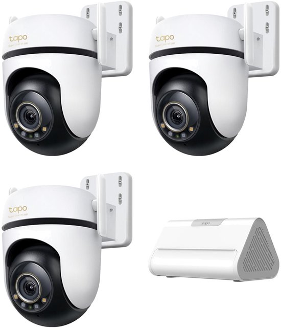 Tapo C530WS Beveiligingscamera Buiten 3-pack + H500 CentralHub - Bundelvoordeel - 3K 5MP - 360° Draaibaar - Starlight Kleur Nachtzicht - Lokale Opslag tot 16TB - Geen Abonnement - 30m Nachtzicht - IP66 Weerbestendig - Automatisch Volgen - 12x Zoom