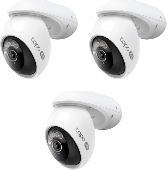 Tapo C560WS Beveiligingscamera Buiten 3-pack - Bundelvoordeel - 4K 8MP - Gezichtsherkenning - 360° Draaibaar - Starlight Kleur Nachtzicht - IP66 Weerbestendig - AI Tracking - Wifi 6 Dual-Band - 18x Zoom - Persoons-, Huisdier- & Voertuigdetectie