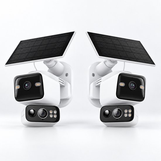 Tapo C645D Beveiligingscamera Buiten op Zonne-energie met Dubbele Lens 2-pack - Bundelvoordeel - Dubbele 2K Lens - Overzicht & Close-up Tegelijk - 360° Draaibaar - Inclusief Zonnepaneel - Tot 120 Dagen Accu - Kleur Nachtzicht - IP65 Weerbestendig