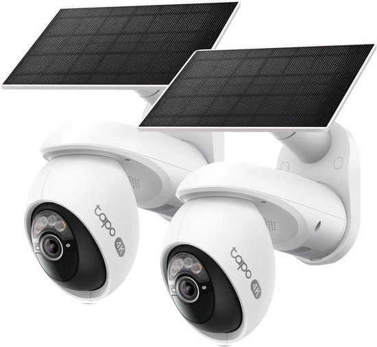 Tapo C660 Beveiligingscamera Buiten op Zonne-energie 2-pack - Bundelvoordeel - 4K 8MP - 360° Draaibaar - Inclusief Zonnepaneel - 10.000 mAh Accu - Starlight Kleur Nachtzicht - Automatisch Volgen - Persoons-, Huisdier- & Voertuigdetectie - 18x Zoom