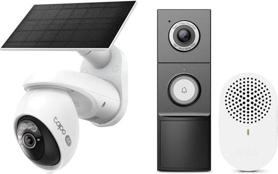 Tapo C660 Beveiligingscamera Buiten op Zonne-energie + D235 2K 5MP Video Deurbel - Bundelvoordeel - 4K 8MP - 360° Draaibaar - Inclusief Zonnepaneel - 180° Head-to-Toe - Kleur Nachtzicht - 10.000 mAh Accu - Automatisch Volgen - Tot 210 Dagen Accu