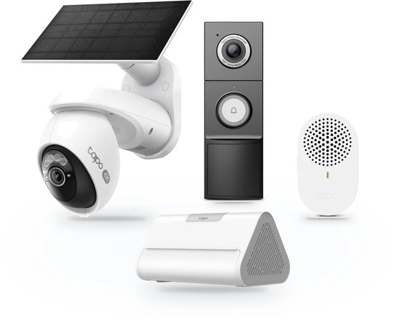 Tapo C660 Beveiligingscamera Buiten op Zonne-energie + D235 2K 5MP Video Deurbel + H500 CentralHub - Bundelvoordeel - 4K 8MP - 360° Draaibaar - Inclusief Zonnepaneel - Lokale Opslag tot 16TB - Geen Abonnement - 180° Head-to-Toe - Kleur Nachtzicht