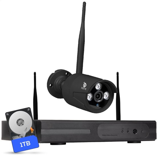 Teceye - Bullet Beveiligingscamera Buiten met Recorder - Draadloze Buitencamera - 1 Camera - 1TB Opslag