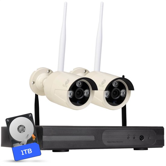 Teceye Bullet Beveiligingscamera Buiten met Recorder - Draadloze Buitencamera - 2 Camera - 1TB Opslag