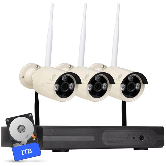 Teceye Bullet Beveiligingscamera Buiten met Recorder - Draadloze Buitencamera - 3 Camera - 1TB Opslag van Teceye