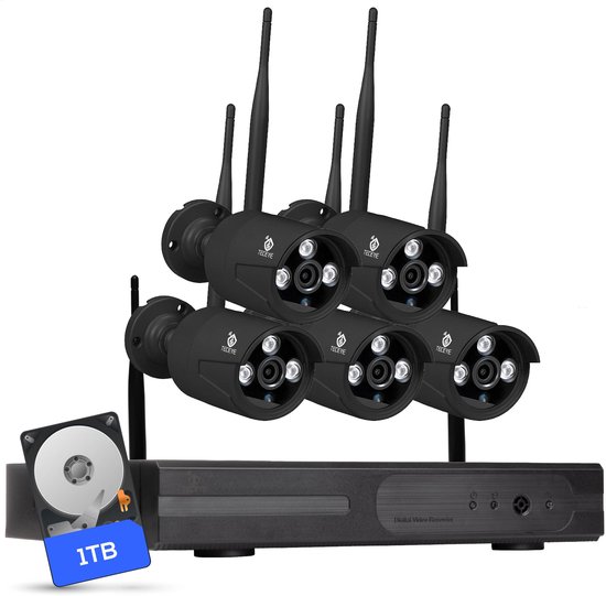 Teceye - Bullet Beveiligingscamera Buiten met Recorder - Draadloze Buitencamera - 5 Camera - 1TB Opslag