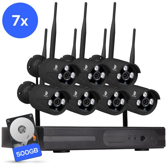 Teceye Bullet Beveiligingscamera Buiten met Recorder - Draadloze Buitencamera - 7 Camera - 500GB Opslag