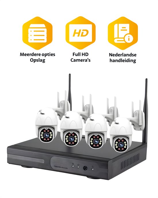 Teceye Camera Beveiliging Set met 4x Wifi IP Camera - Camera Beveiliging Buiten Draadloos, Wifi Beveiligingscamera Set Buiten - Beveiligingscamera - Beveiligingscamera buiten - Beveiligingscamera Draadloos buiten - CCTV Camerasysteem van Teceye