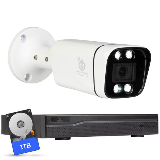 Teceye Compleet Camera Beveiliging Set met 1x POE Camera - 1TB - Beveiligingscamera - Beveiligingscamera binnen - Beveiligingscamera buiten - CCTV Camera systeem - Beveiligingscamera set - Bewakingscamera set van Teceye