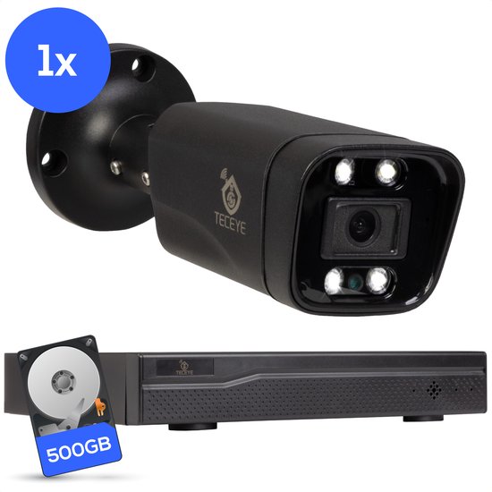 Teceye Compleet Camera Beveiliging Set met 1x POE Camera - Beveiligingscamera - Beveiligingscamera binnen - Beveiligingscamera buiten - CCTV Camera systeem - Beveiligingscamera set - Bewakingscamera set van Teceye