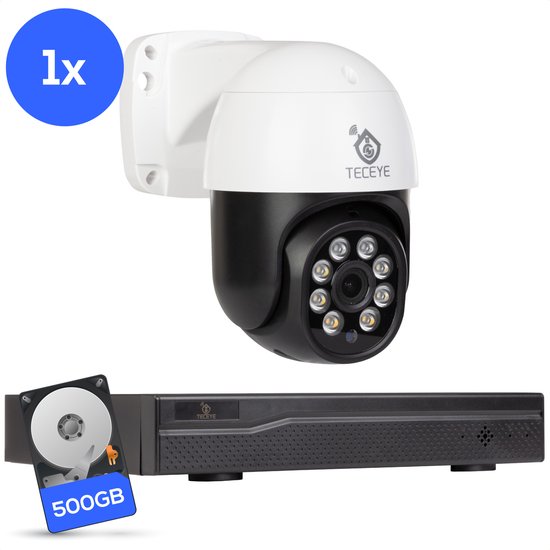 Teceye Compleet Camera Beveiliging Set met 1x PTZ POE Camera - Beveiligingscamera - Beveiligingscamera binnen - Beveiligingscamera buiten - CCTV Camera systeem - Beveiligingscamera set - Bewakingscamera set van Merkloos