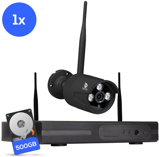 Teceye Compleet Camera Beveiliging Set met 1x Wifi IP Camera - CCTV Camerasysteem, Beveiligingscamera binnen , Wifi Beveiligingscamera Set Buiten - Beveiligingscamera - Beveiligingscamera buiten - Beveiligingscamera Draadloos buiten van Merkloos