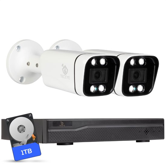 Teceye Compleet Camera Beveiliging Set met 2x POE Camera - 1TB - Beveiligingscamera - Beveiligingscamera binnen - Beveiligingscamera buiten - CCTV Camera systeem - Beveiligingscamera set - Bewakingscamera set