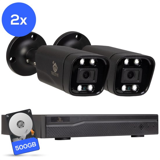 Teceye Compleet Camera Beveiliging Set met 2x POE Camera - Beveiligingscamera - Beveiligingscamera binnen - Beveiligingscamera buiten - CCTV Camera systeem - Beveiligingscamera set - Bewakingscamera set van Teceye