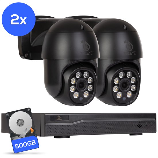 Teceye Compleet Camera Beveiliging Set met 2x PTZ POE Camera - Beveiligingscamera - Beveiligingscamera binnen - Beveiligingscamera buiten - CCTV Camera systeem - Beveiligingscamera set - Bewakingscamera set