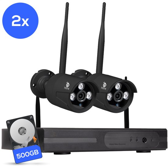 Teceye Compleet Camera Beveiliging Set met 2x Wifi IP Camera - CCTV Camerasysteem - Beveiligingscamera binnen - Wifi Beveiligingscamera Set Buiten - Beveiligingscamera - Beveiligingscamera buiten - Beveiligingscamera Draadloos buiten van Merkloos