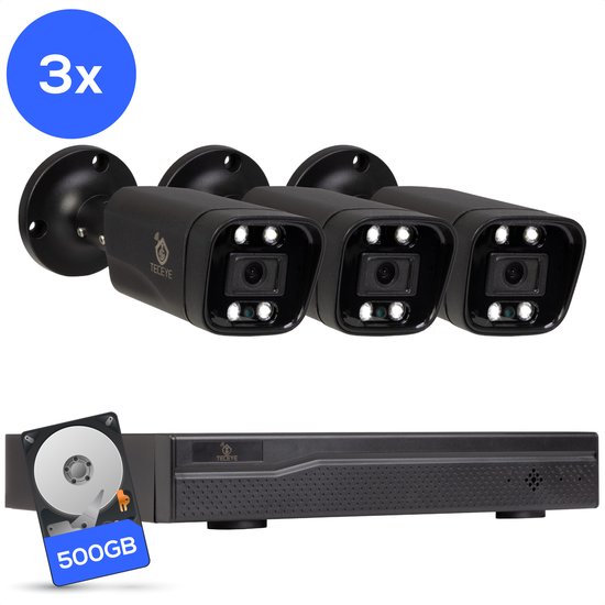 Teceye Compleet Camera Beveiliging Set met 3x POE Camera - Beveiligingscamera - Beveiligingscamera binnen - Beveiligingscamera buiten - CCTV Camera systeem - Beveiligingscamera set - Bewakingscamera set van Teceye