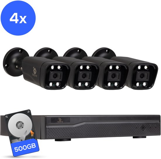 Teceye Compleet Camera Beveiliging Set met 4x POE Camera's - Beveiligingscamera - Beveiligingscamera binnen - Beveiligingscamera buiten - CCTV Camera systeem - Beveiligingscamera set - Bewakingscamera set van Teceye