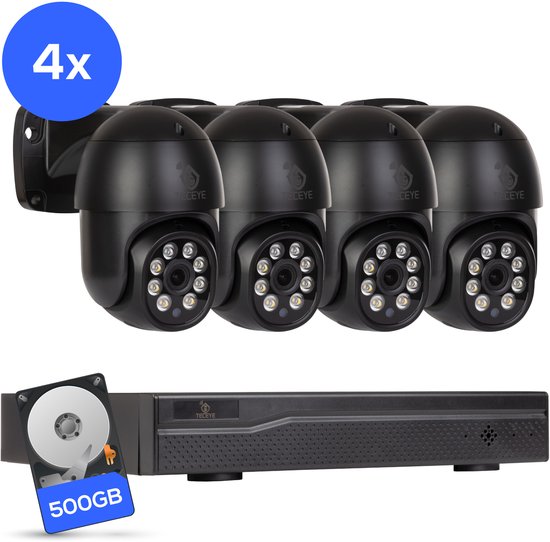 Teceye Compleet Camera Beveiliging Set met 4x PTZ POE Camera - Beveiligingscamera - Beveiligingscamera binnen - Beveiligingscamera buiten - CCTV Camera systeem - Beveiligingscamera set - Bewakingscamera set van Merkloos