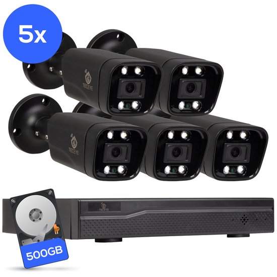 Teceye Compleet Camera Beveiliging Set met 5x POE Camera - Beveiligingscamera - Beveiligingscamera binnen - Beveiligingscamera buiten - CCTV Camera systeem - Beveiligingscamera set - Bewakingscamera set van Teceye